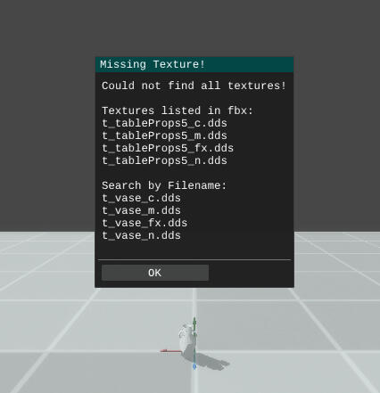 Missing texture pop-up